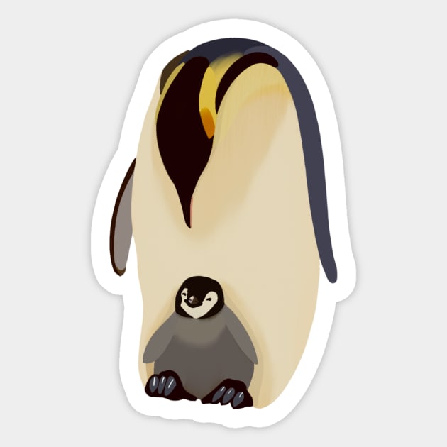 Penguin and chick Sticker by Brynn-Hansen